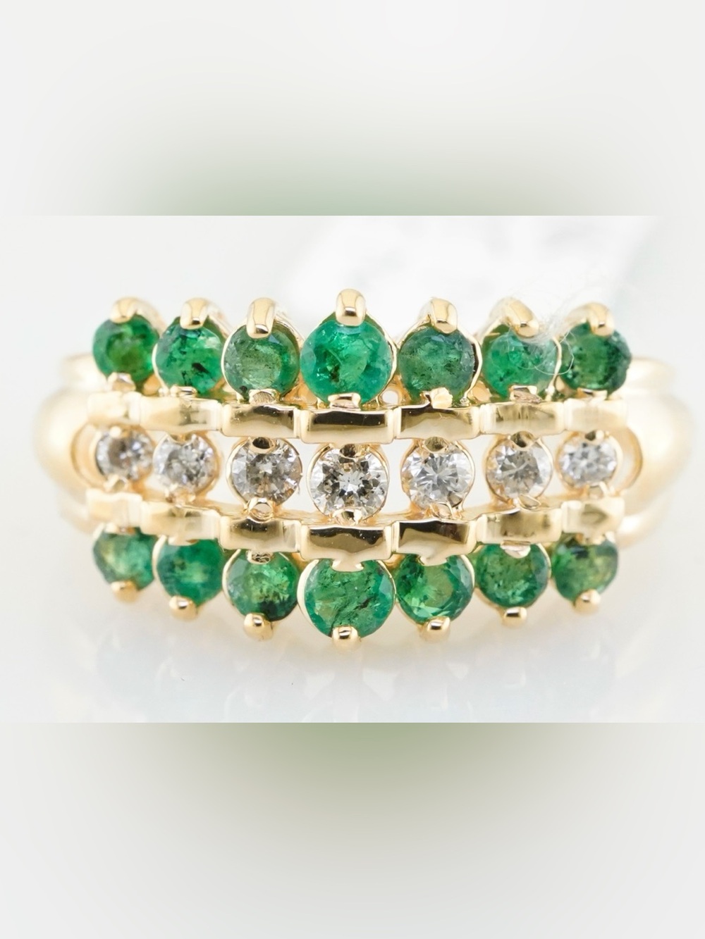 1CTW 14k yellow gold natural diamond and natural emerald cocktail/fashion ring